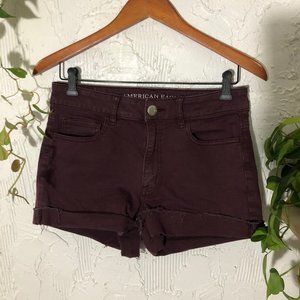 AEO Burgundy Hi-Rise Shortie Denim Shorts Size 8